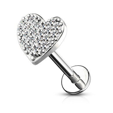 Sisäkierteinen labret korukivisydämellä