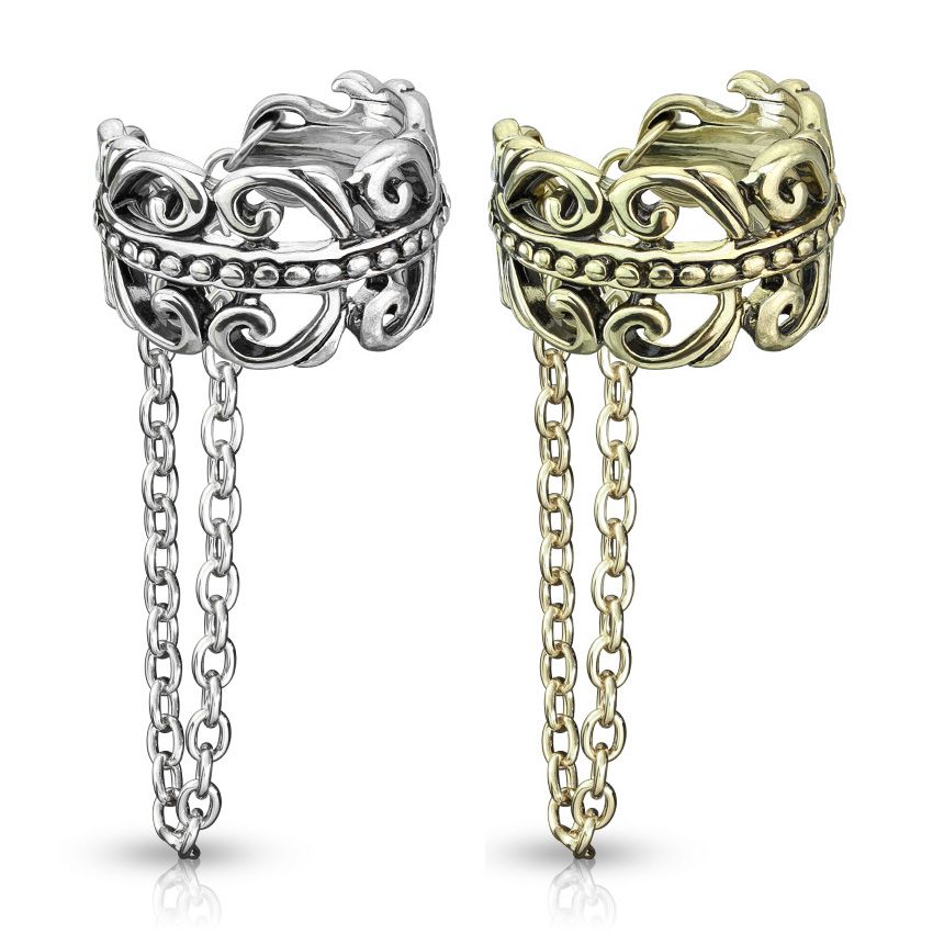 Ear cuff kelttiläisellä sydämellä ja ketjulla