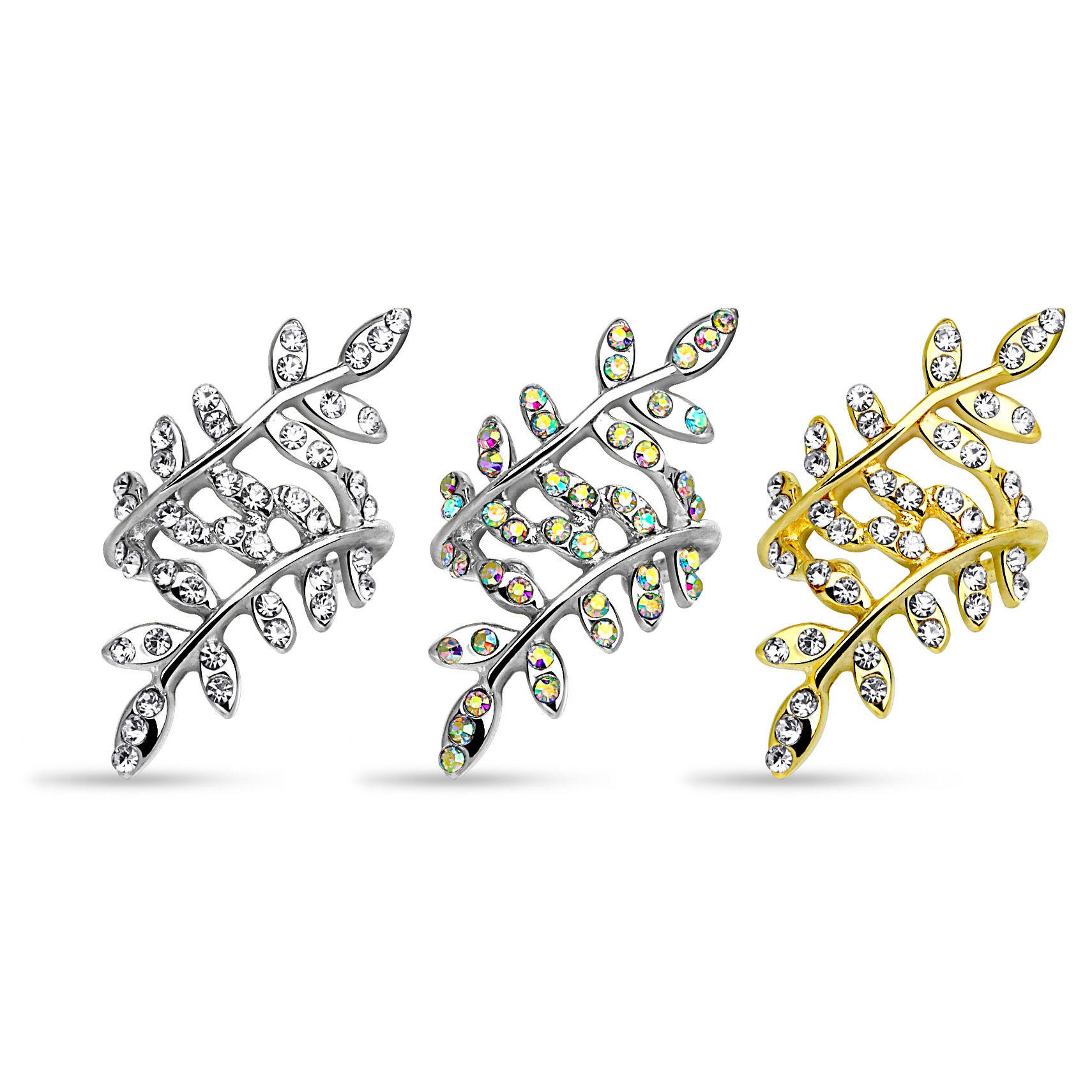 Ear cuff jalokivellisillä lehdillä