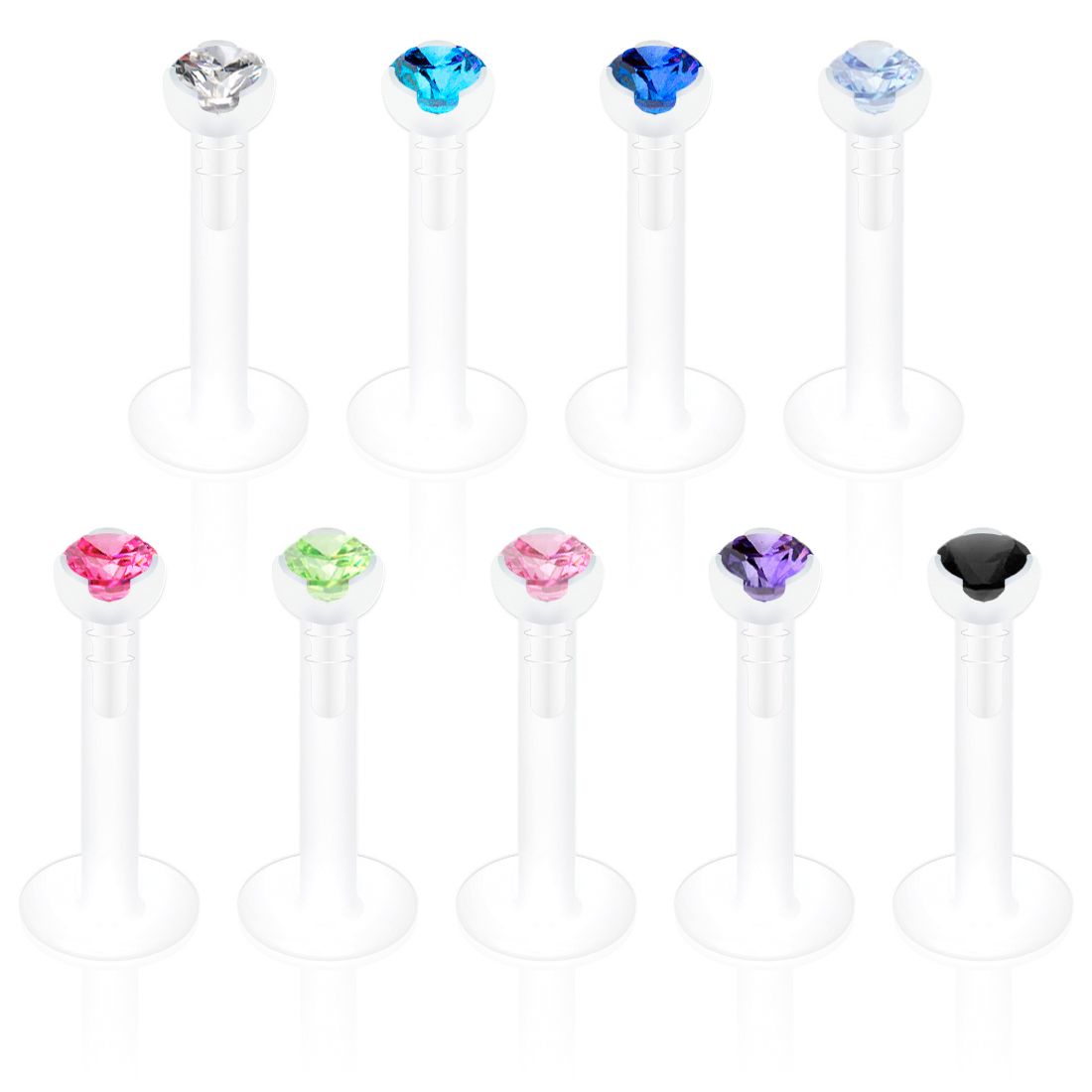 Labret ptfe:stä jalokivillä monissa eri väreissä