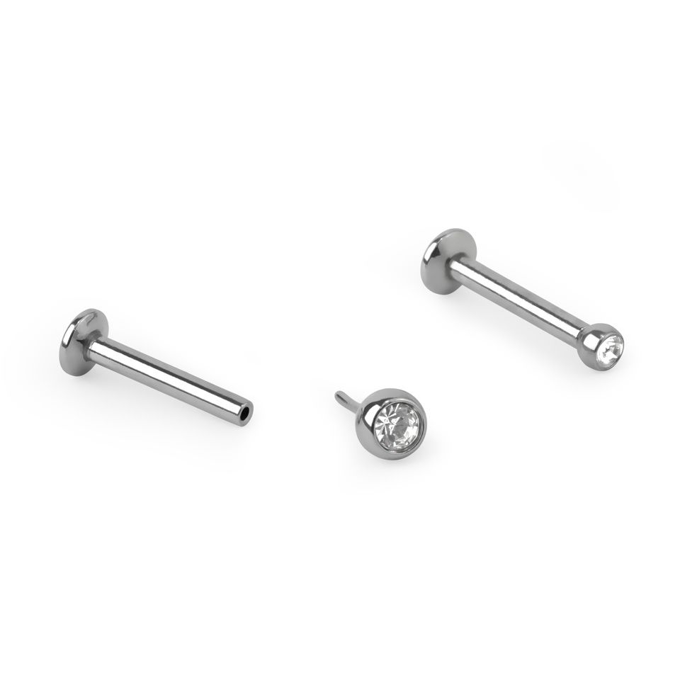 Push-in labret jalokivellä