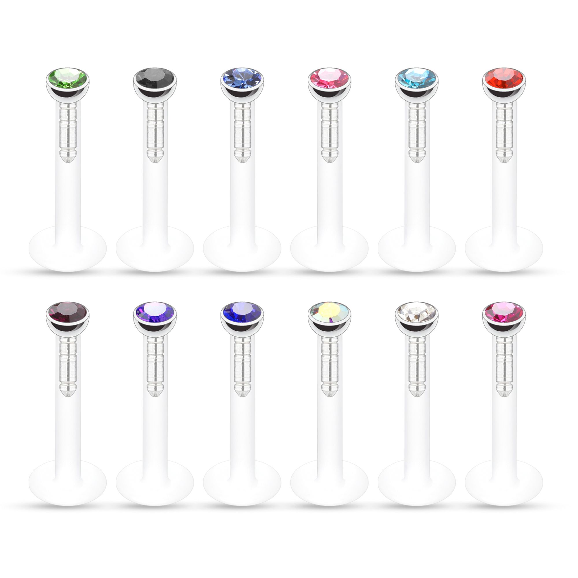 Labret ptfe:stä jalokivellä monissa eri väreissä