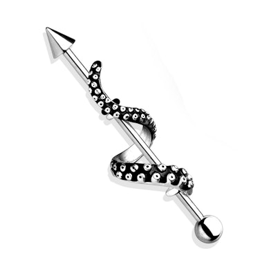 Industrial barbelli piikillä ja mustekalan lonkerolla