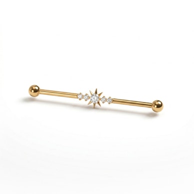 Industrial-titaanibarbelli, jossa tähti ja korukiviä keskellä