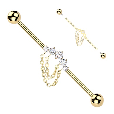 Industrial-titaanibarbelli korukivillä ja ketjuilla