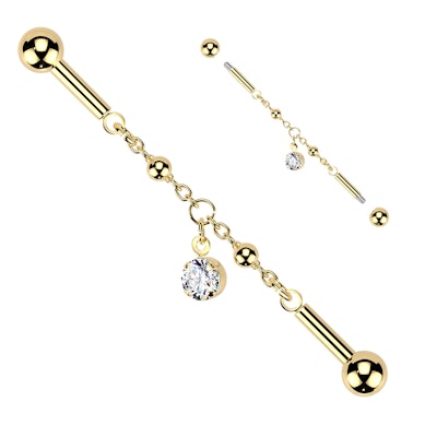 Industrial-barbelli ketjulla ja riippuvalla korukivellä