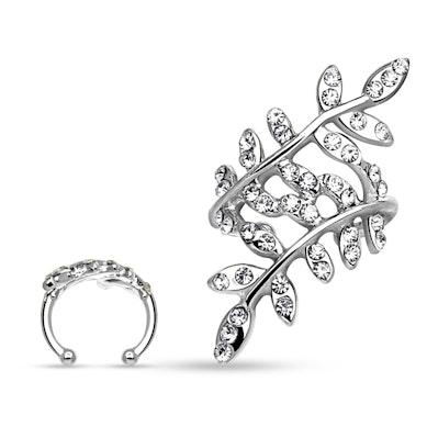 Ear cuff jalokivellisillä lehdillä