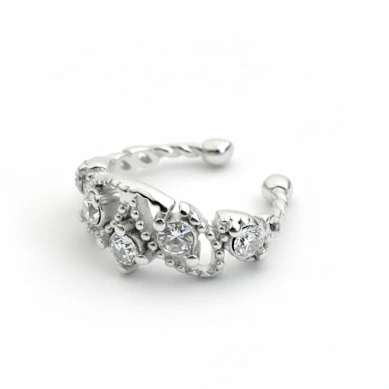 Jalokivi- ja helmikoristeinen ear cuff-hopea