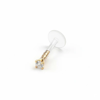 Labret 14K kullasta pyöreällä jalokivellä ja ptfe tapilla