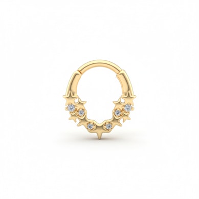 Eteenpäin suunnattu rengas tähdillä ja kivillä