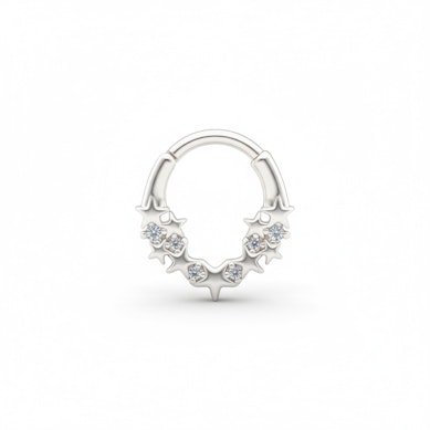 Eteenpäin suunnattu rengas tähdillä ja kivillä