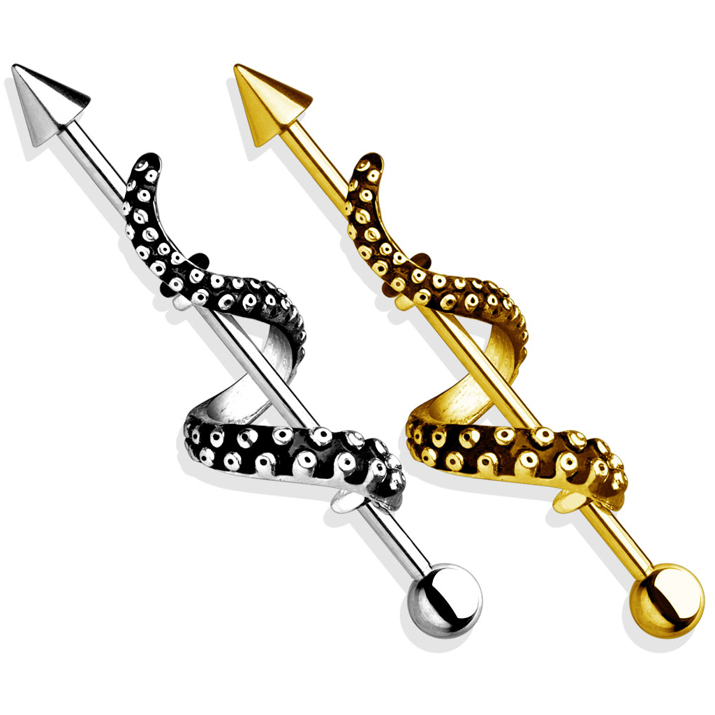 Industrial barbelli piikillä ja mustekalan lonkerolla