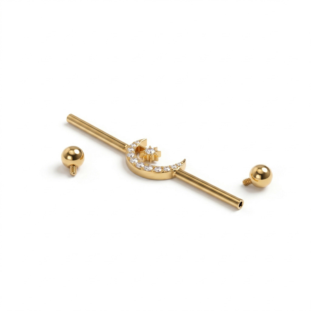 Industrial-titaanibarbelli, jossa kuu ja tähti keskellä