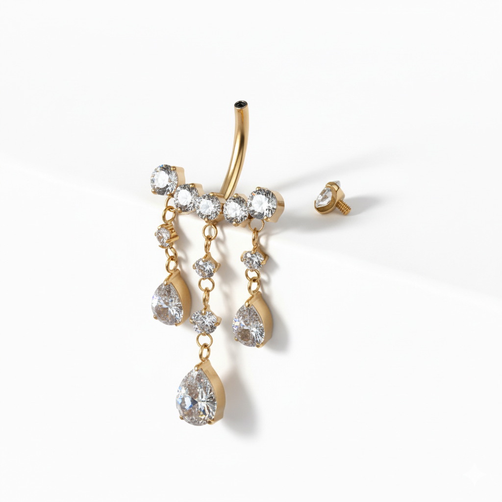 Titaaninen napakorubarbelli riippuvilla korukivillä