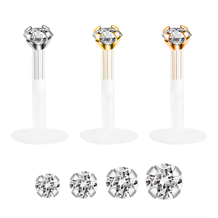 Labret 14K kullasta pyöreällä jalokivellä ja ptfe tapilla