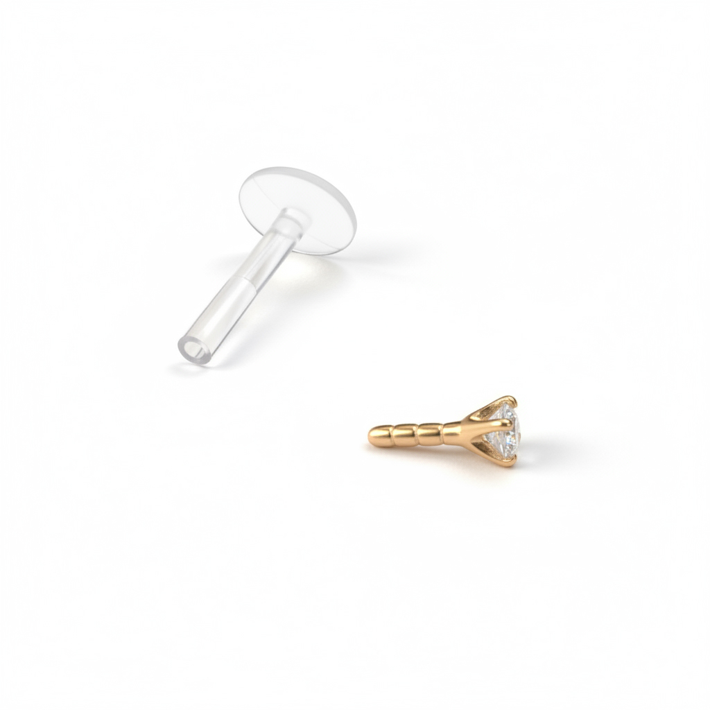 Labret 14K kullasta pyöreällä jalokivellä ja ptfe tapilla
