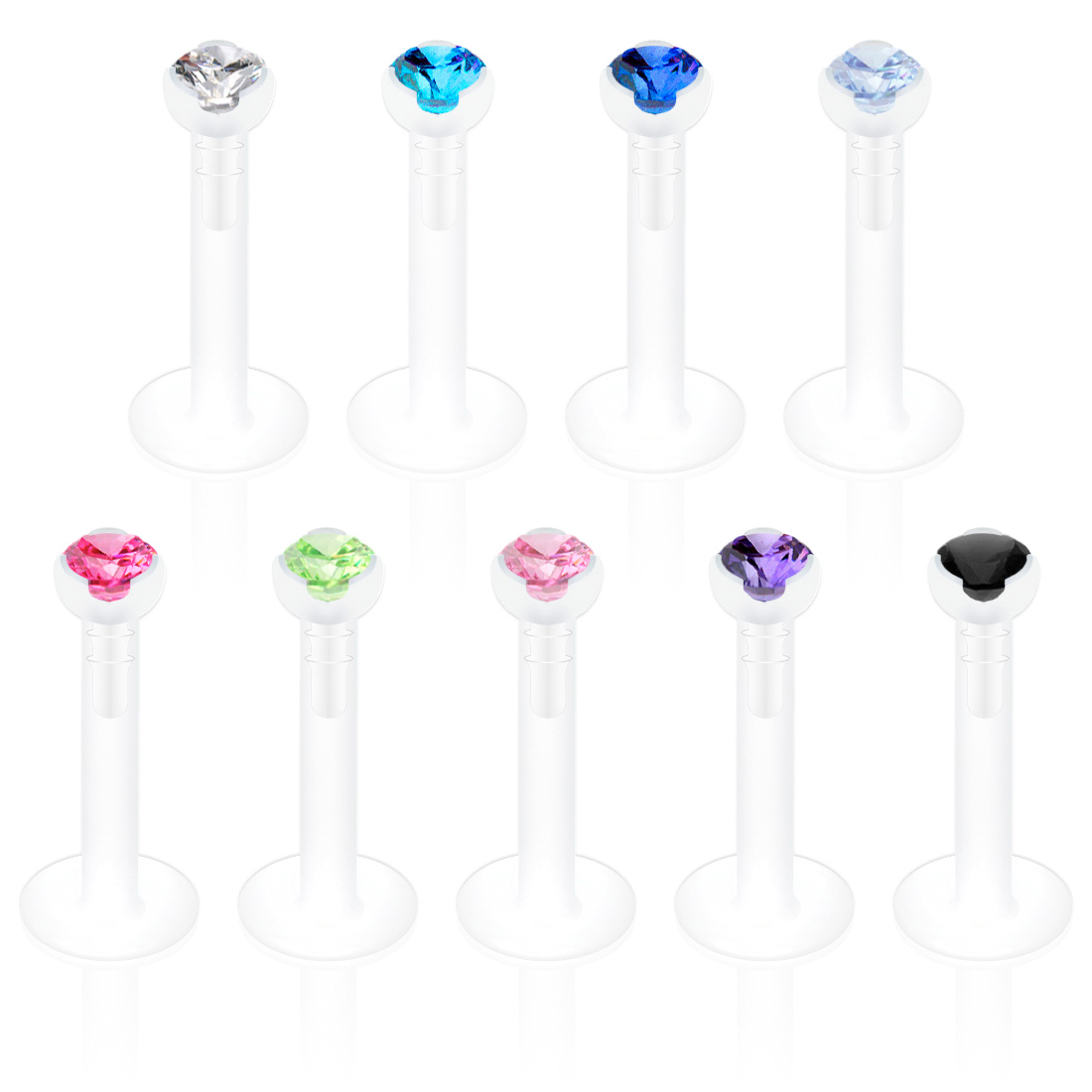 Labret ptfe:stä jalokivillä monissa eri väreissä