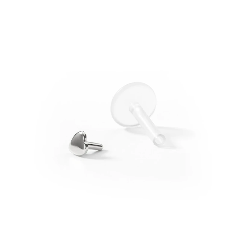 PTFE-labret 14K kultasydämellä-8 mm-14K valkokulta / PTFE-1,2 mm