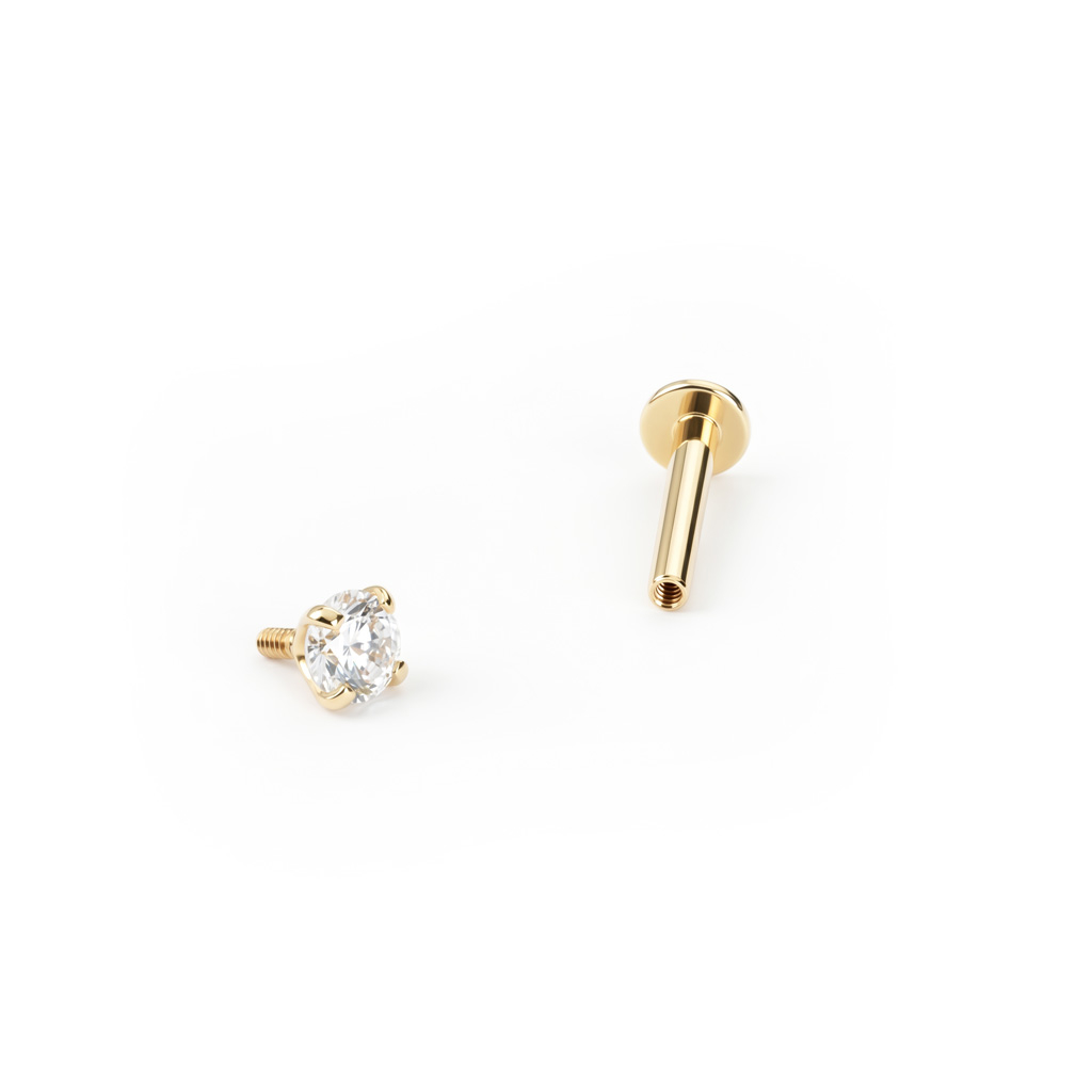 Labret 14K kullasta sisäkierteillä ja jalokivellä