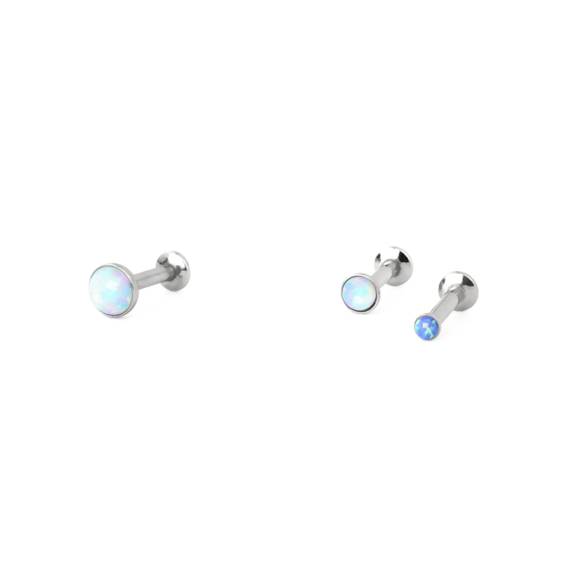 Push-in-labret opaalikivellä