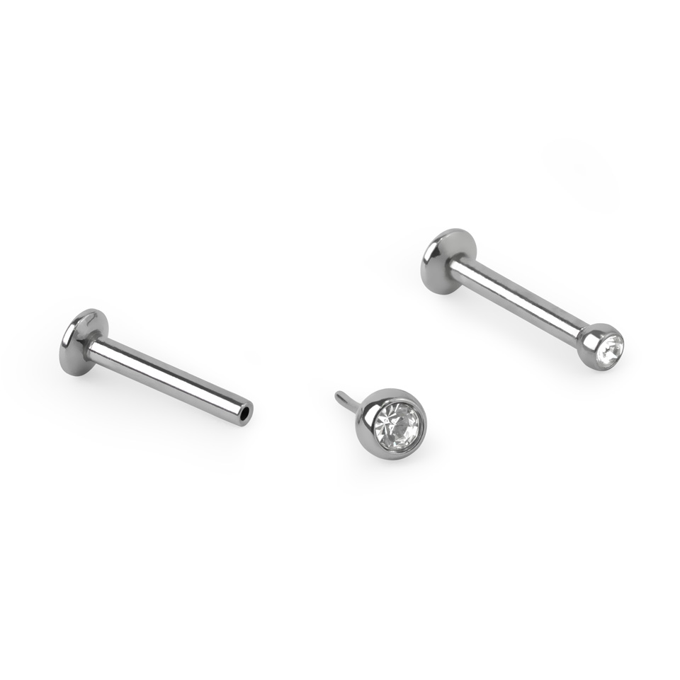 Push-in labret jalokivellä