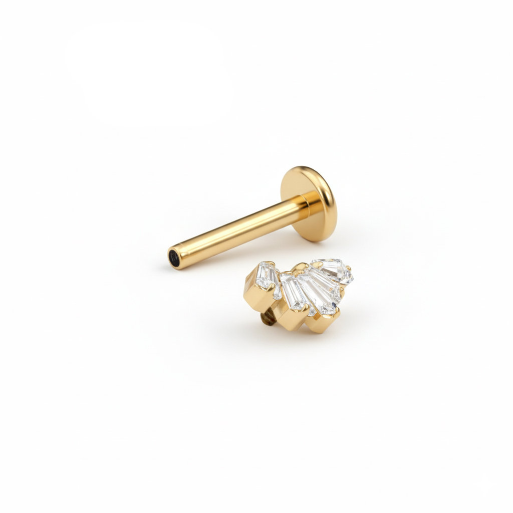 Titaaninen labret baguette-hiotuilla kivillä