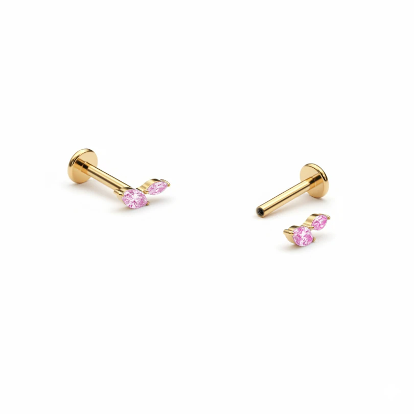 Titaaninen labret kahdella markiisihiotulla korukivellä