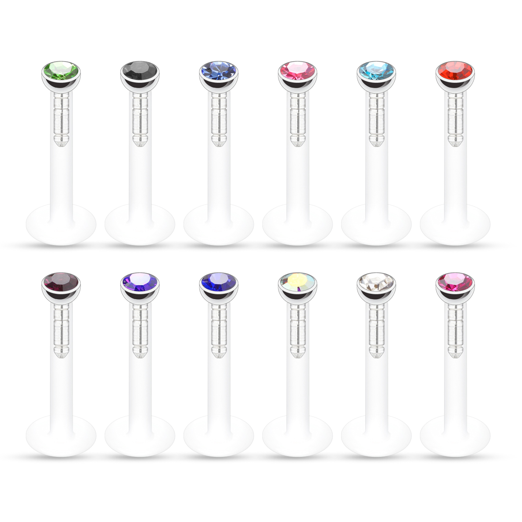 Labret ptfe:stä jalokivellä monissa eri väreissä