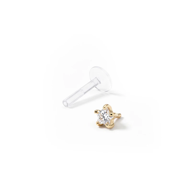 Labret 14k kultaa tähtikivellä ja PTFE tapilla