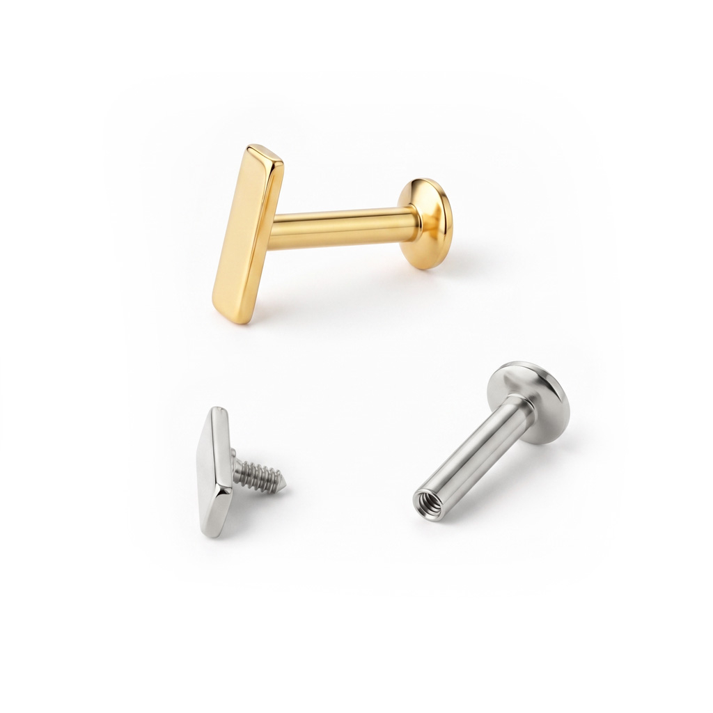 Labret suorakulmaisella päällä ja sisäkierteillä