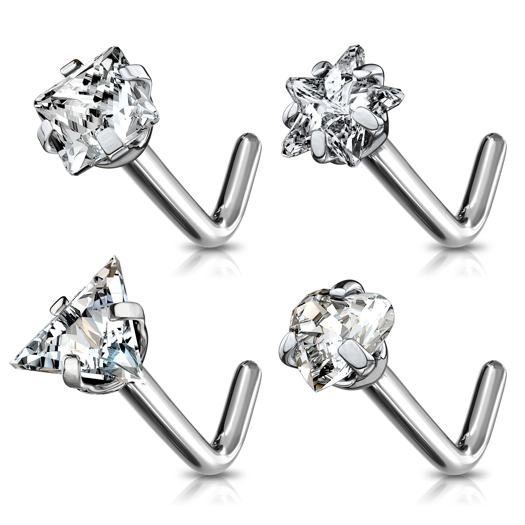 Nenäkoru titaanista eri jalokivi designeilla